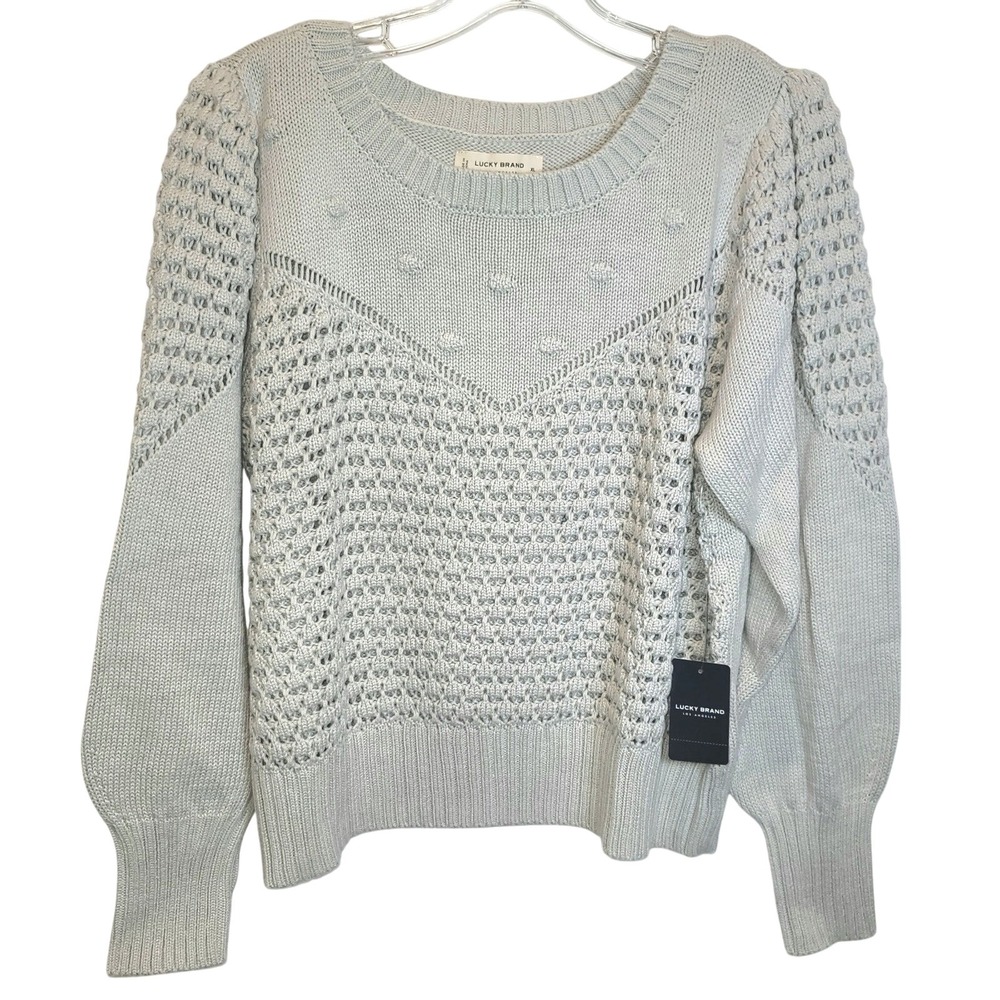 Lucky Brand Textured Dot Sweater Womens Pullover Crewneck Sweater Sz XL‎ Gray - Picture 3 of 14